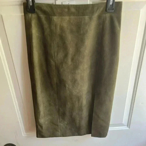 Intermix NWT $395 Dana Suede High Waist Olive green Pencil Slit Skirt Size Small - Picture 3 of 8